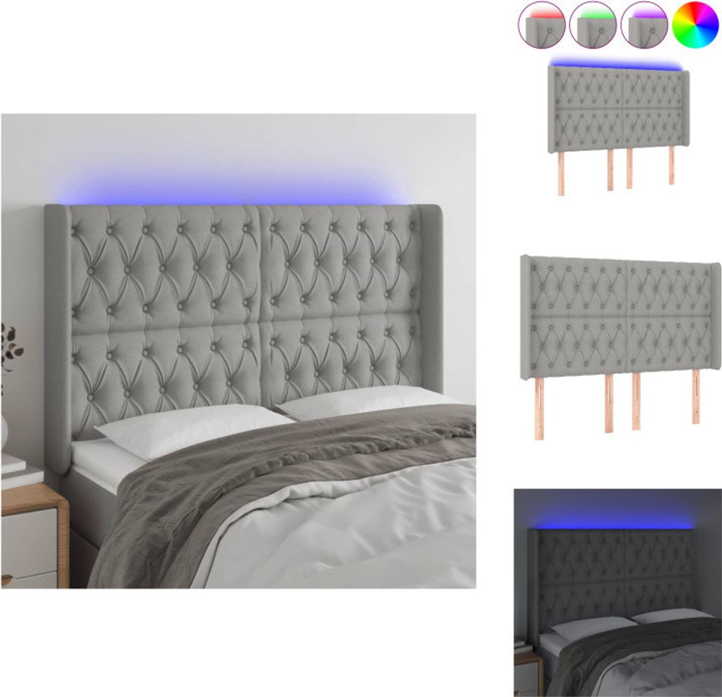 vidaXL LED Kopfteil Hellgrau 147x16x118/128 cm Stoff - Kopf- & Fußenden