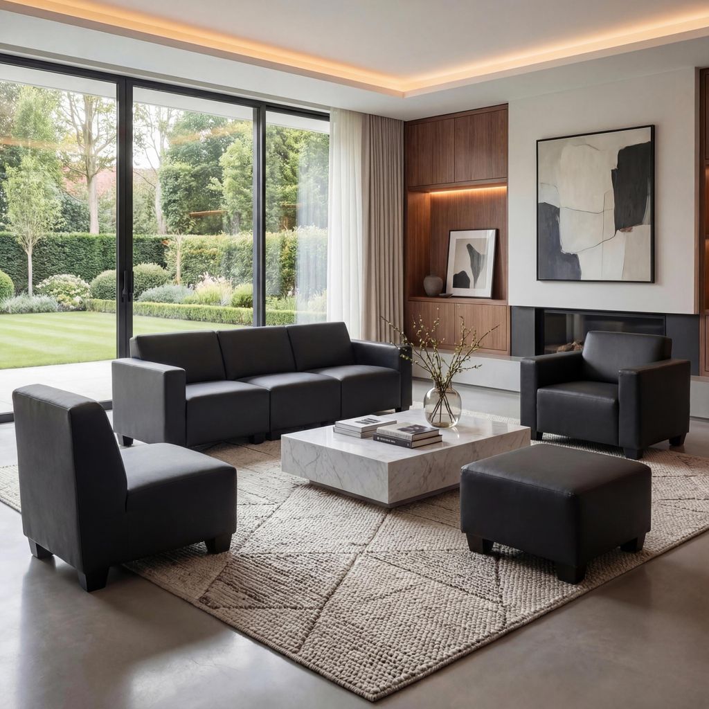 Modular Sofa-System Couch-Garnitur Moncalieri 3-1-1-1, Kunstleder schwarz