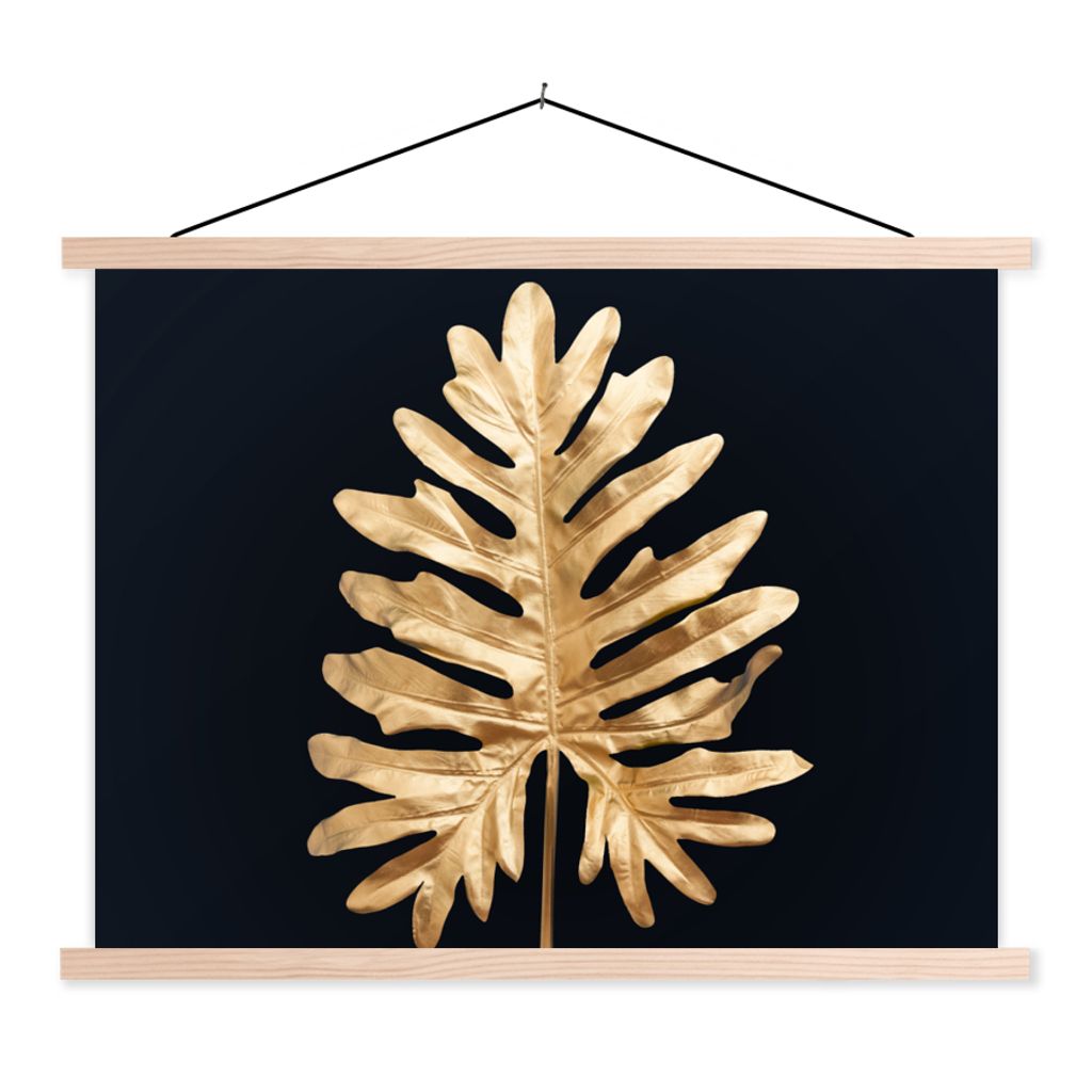 MuchoWow Textilposter Blätter - Herbst - Gold - Schwarz - Natur - Luxus 60x45 cm mit holzfarbenen Rahmen - Bild