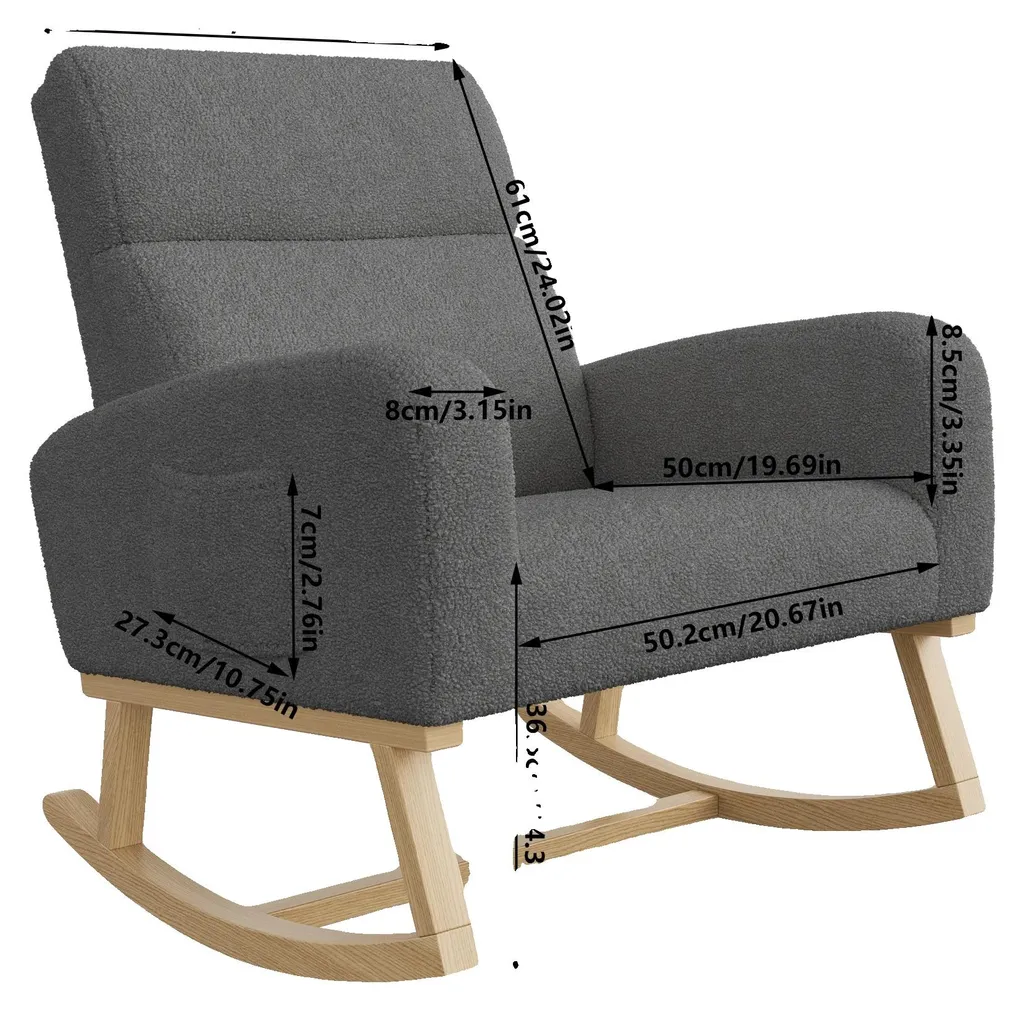 Fauteuil à bascule Teddy moderne gris foncé avec pieds en bois doux