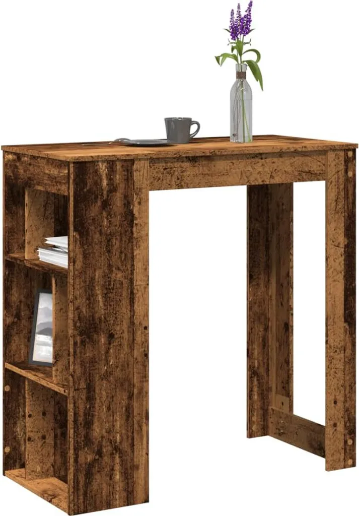 Tavolo Alto da Bar vidaXL con Scaffali 102 cm Legno Anticato - 2