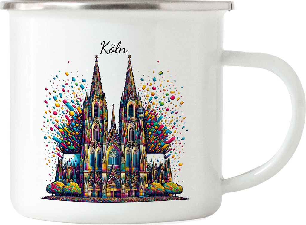 Köln Kölner Dom aus Konfetti Emaille Tasse Karneval Kölsch Fastnacht Stadtliebe Herz