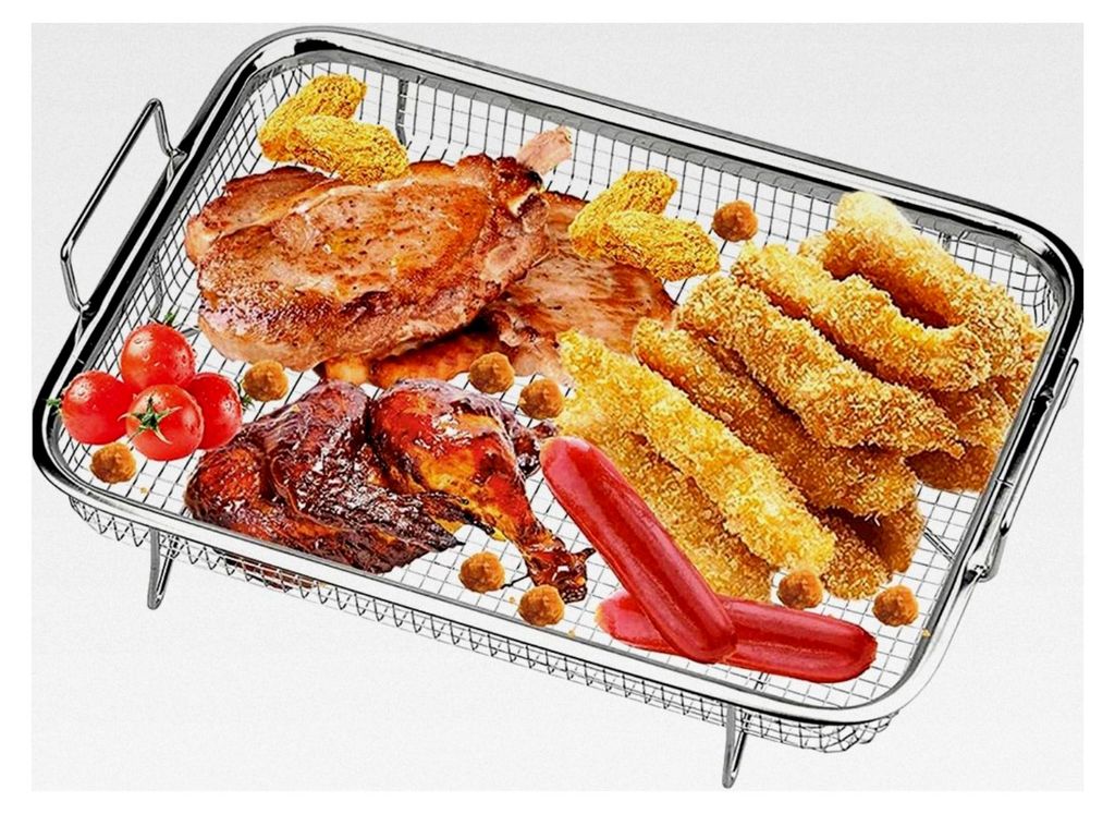 Grillkorb aus Edelstahl mit Griff, Backform Set, Mesh Grillkorb, Frittierkorb, Grillgitter, zum Backen von Keksen und Kuchen, Grillen und Kühlen