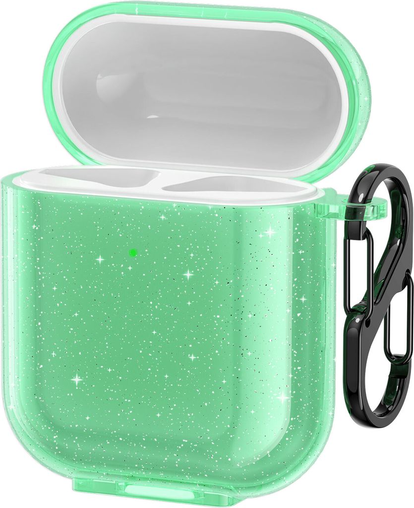 kwmobile Hülle kompatibel mit Apple Airpods 1 & 2 Hülle - Glitzer Case aus TPU Silikon - Kopfhörer Schutzhülle - Tasche in Grün Transparent