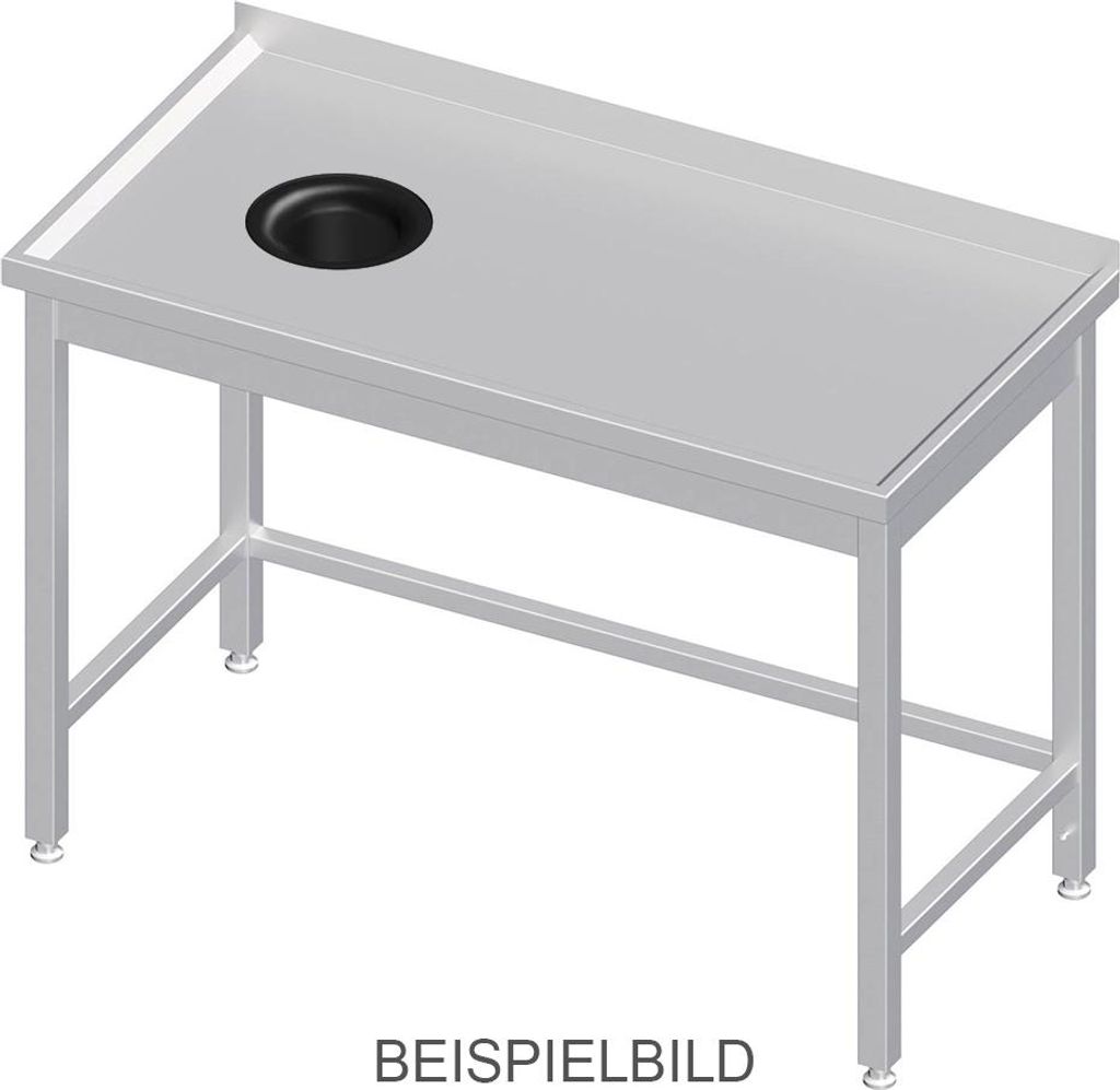 Arbeitstisch ohne Grundboden, 1600x700x850 mm, mit Abfallloch links, ohne Aufkantung, verschweißt