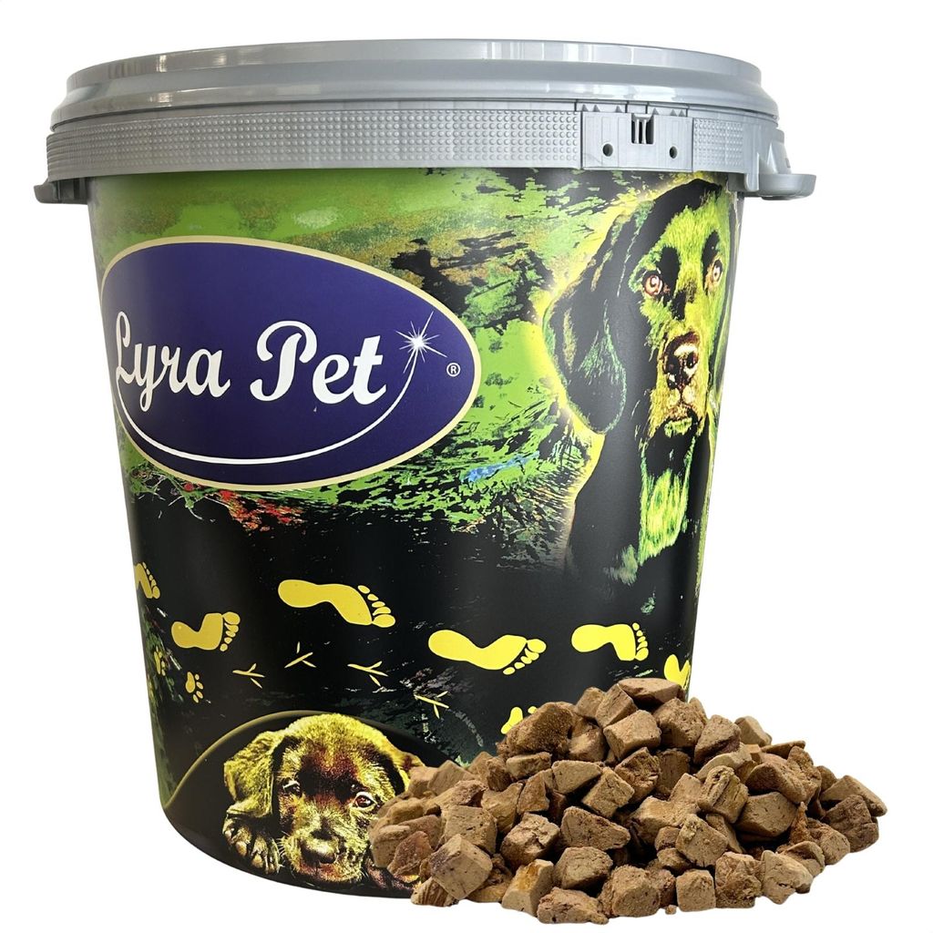 1 kg (5 x 200 g) Lyra Pet Entenleberwürfel gefriergetrocknet in 30 L Tonne