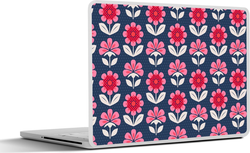 MuchoWow Laptop Aufkleber Sticker Cover Blumen - Muster - Rot 32.5x23.5 cm - Sticker für Laptop - Selbstklebend