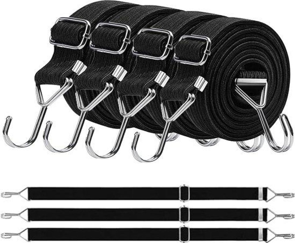 Expander-set mit 4 Stücken - extra stark - Metallhaken - 100 cm - flache Reisehalter - schwarz.