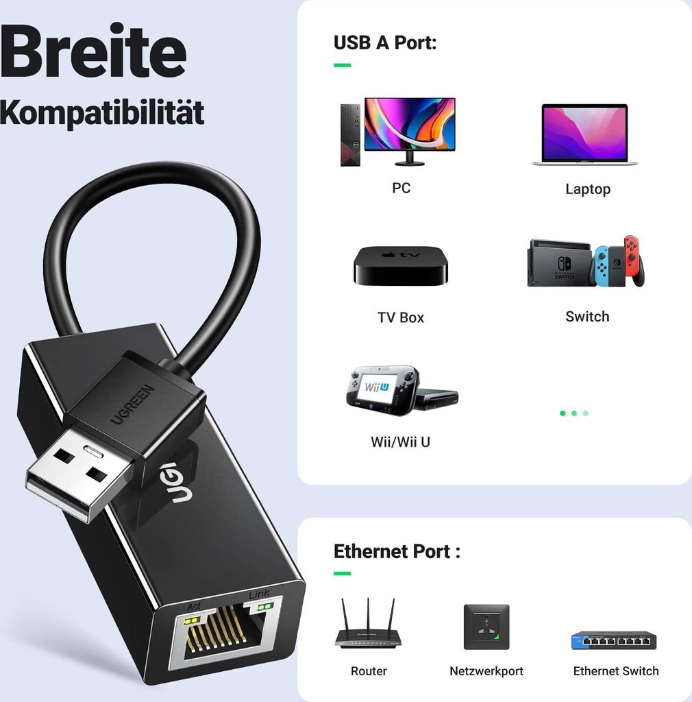 Ugreen externer Netzwerkadapter RJ45 - USB 2.0 100 Mbps Produktbild 20