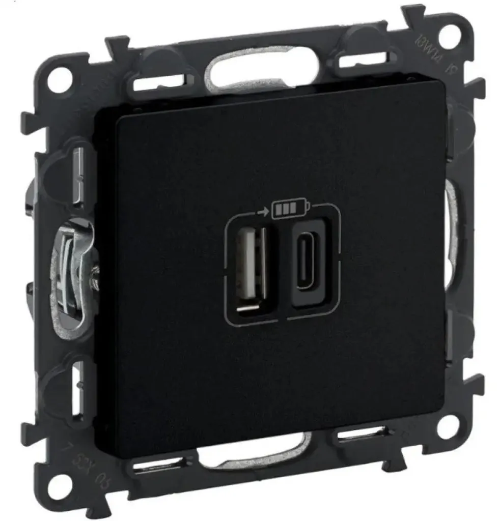 Prise USB Legrand 756306 Valena Life Noir Double Type A+C 15W 3A 5V
