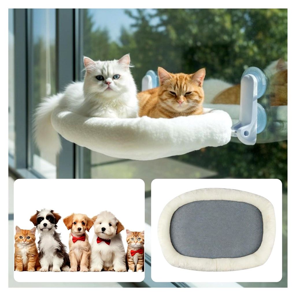 Katzenfensterliege mit Tierhaarentferner-Handschuh, Hängematte mit abnehmbarem 4-Seiten-Polster und Metallrahmen, geeignet für große Katzen und ...