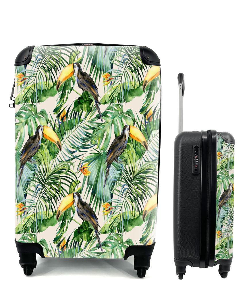 MuchoWow Koffer Handgepäck Trolley Rollkoffer Kleine Reisekoffer mit 4 Rollen - Blumen - Vogel - Tukan - Cabin Size < 55x40x23 cm & 55x40x20 cm ...
