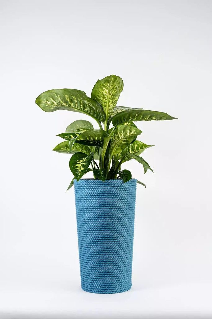 Adoni Jute Blumentopf Blau 28x47 cm - Pflanzkübel mit Einsatz Handgemacht Übertopf Hoch Blumenkübel Pflanzgefäß Boho Wohnzimmer Zimmerpflanzen...