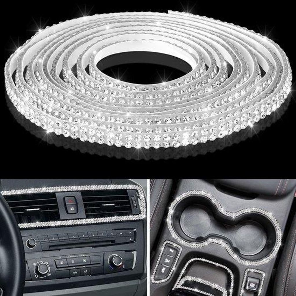 Autosticker-Set - 5M - DIY-Linien-Sticker - Selbstklebend - Auto-Interior - Glitzer-Diamant - Weiß