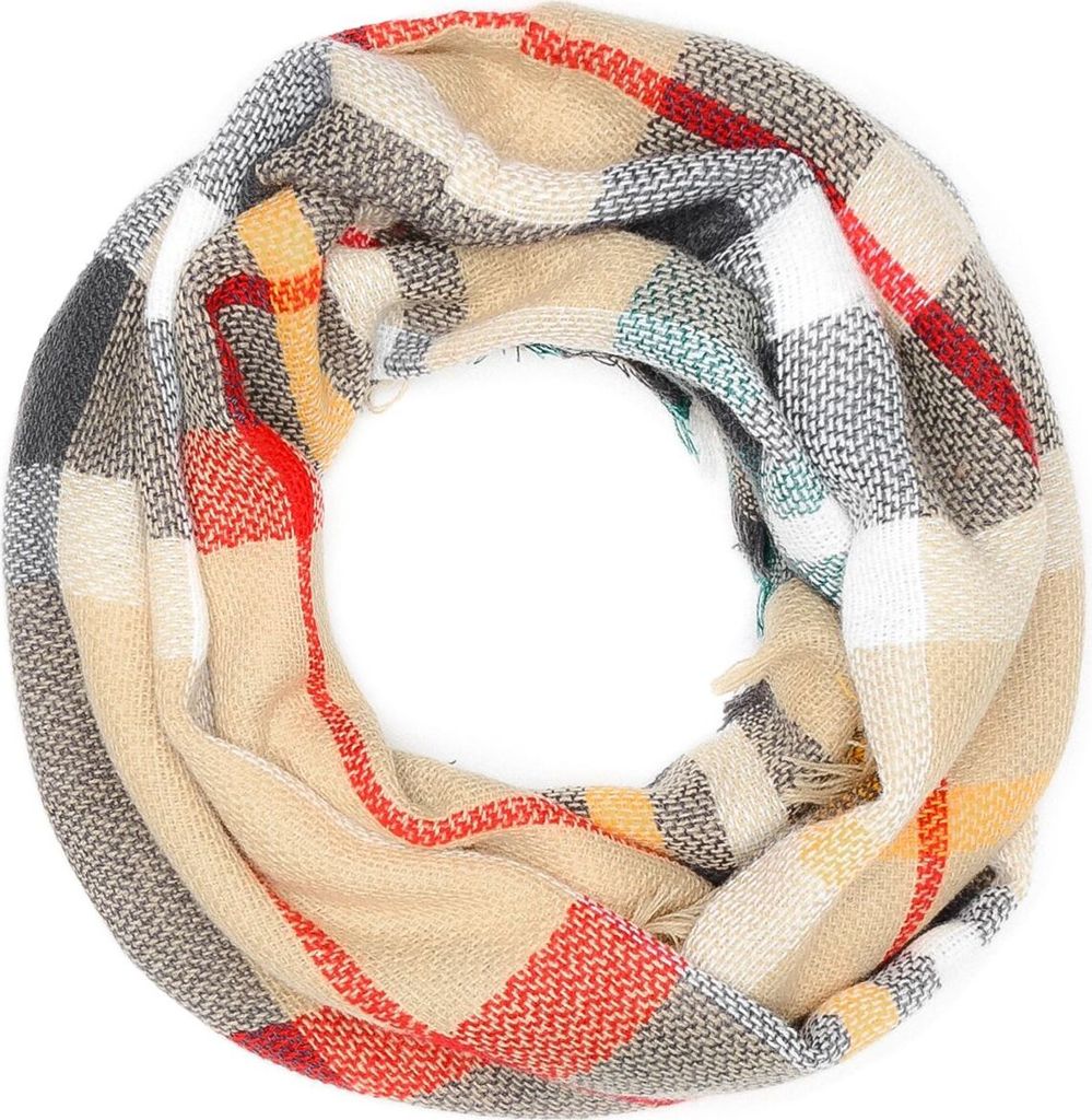 Damen Loop Winterschal Strickschal Karo Schal Schlauchschal Autiga beige-schwarz unisize