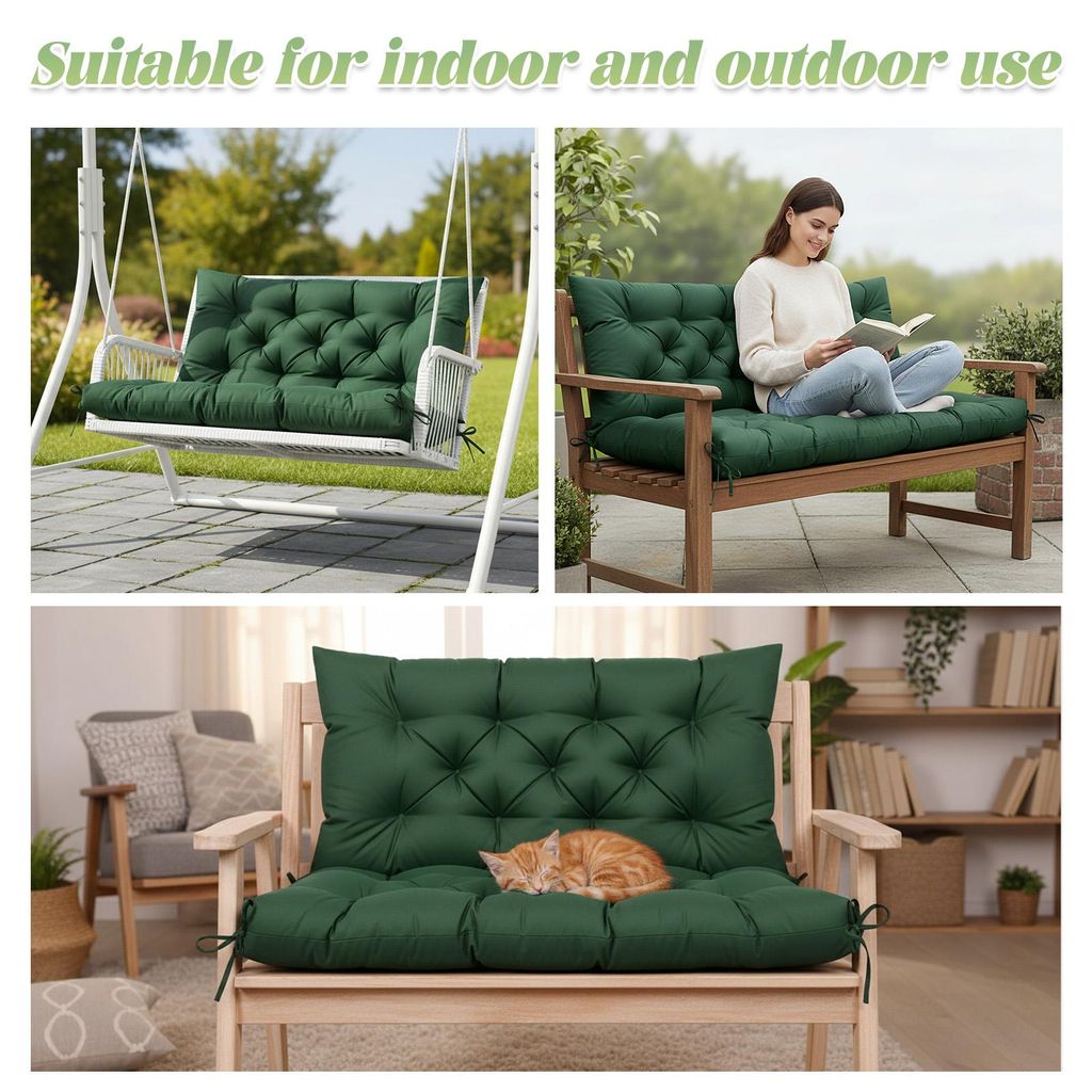 Gartenbankkissen 120x100x10 cm, Outdoor Bankauflage Sitzkissen für 2–3 Personen Gartenbank, Polsterauflage für Hollywoodschaukel,Dunkelgrün
