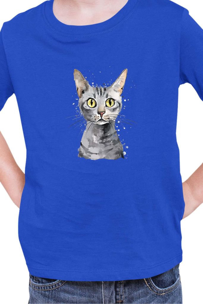 Kinder T-Shirt Funny Cats Breeds Egyptian Mau Cat 021, 7-8 Jahr - 128 / Blau