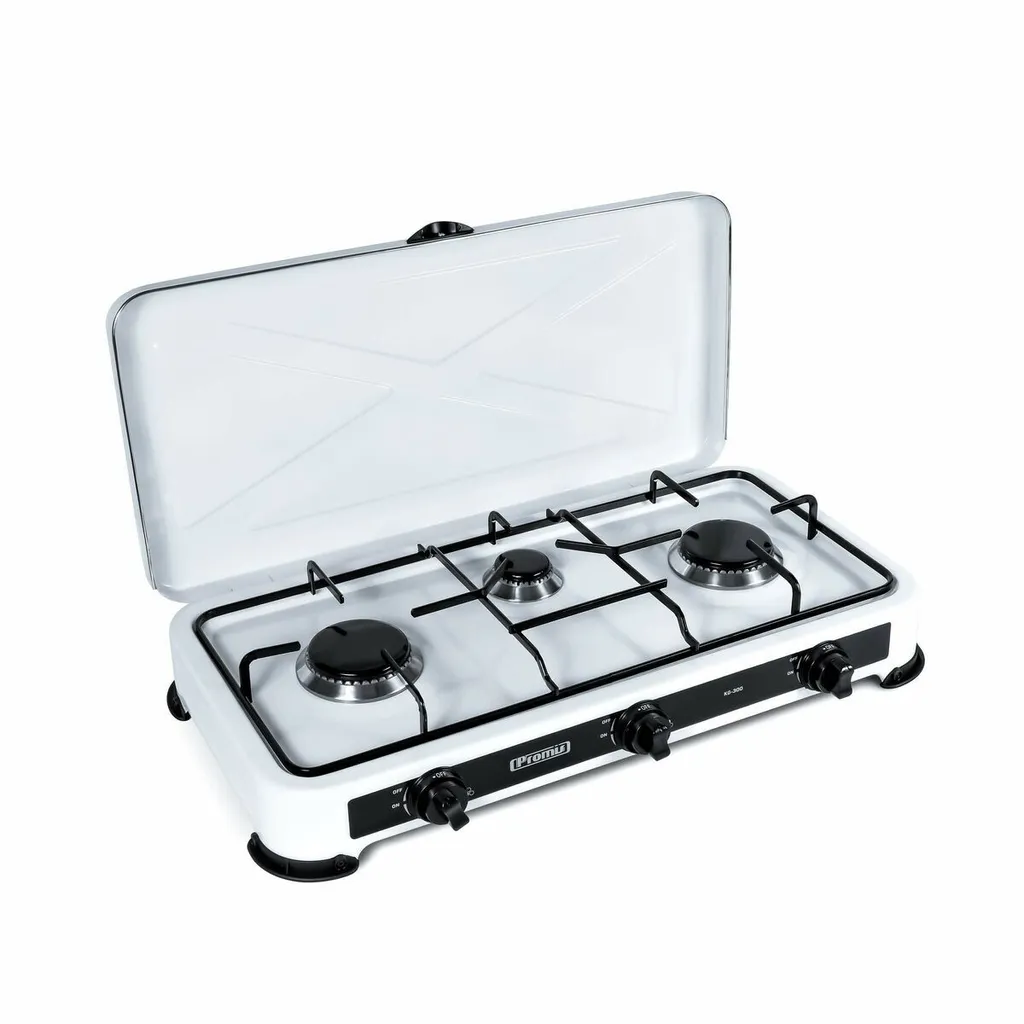 Réchaud à gaz 3 feux PROMIS KG300 Blanc - Table de cuisson portable