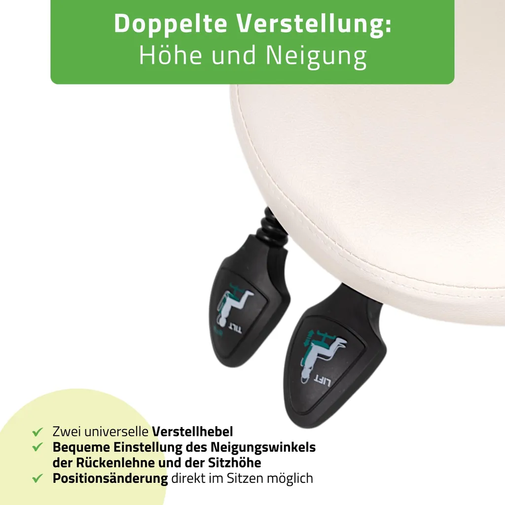 Tabouret à roulettes médical avec dossier ergonomique blanc réglable - 5