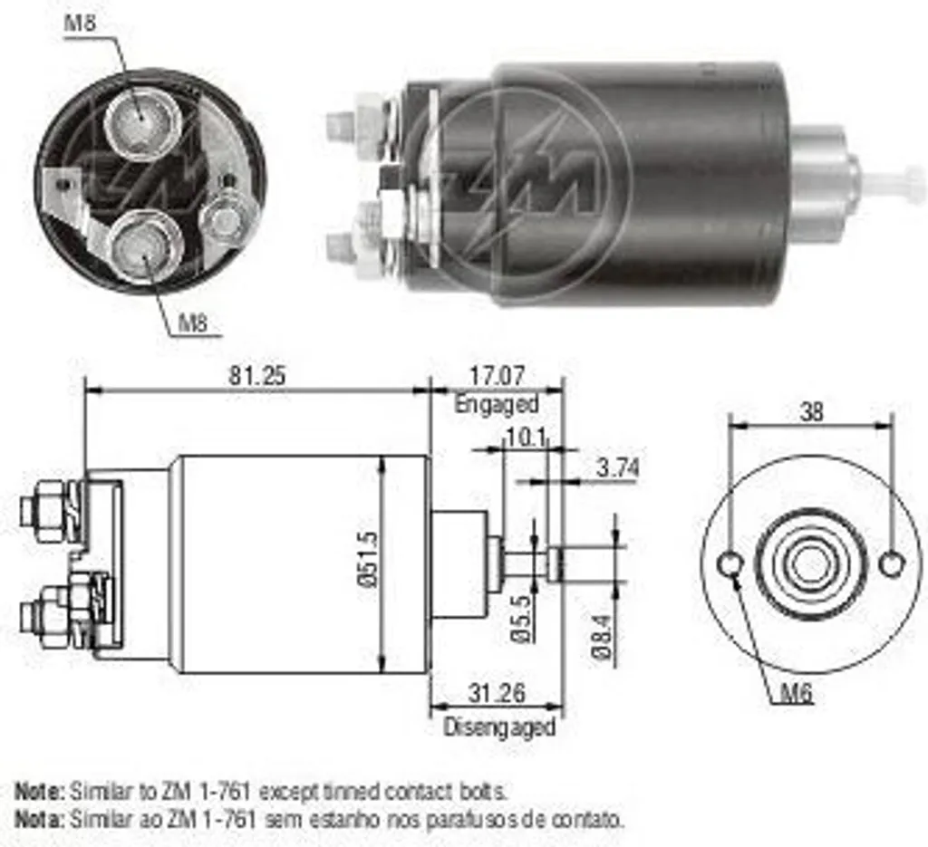 Solénoïde de Démarreur ERA ZM761 OE 1061272 pour Focus et Mondeo II