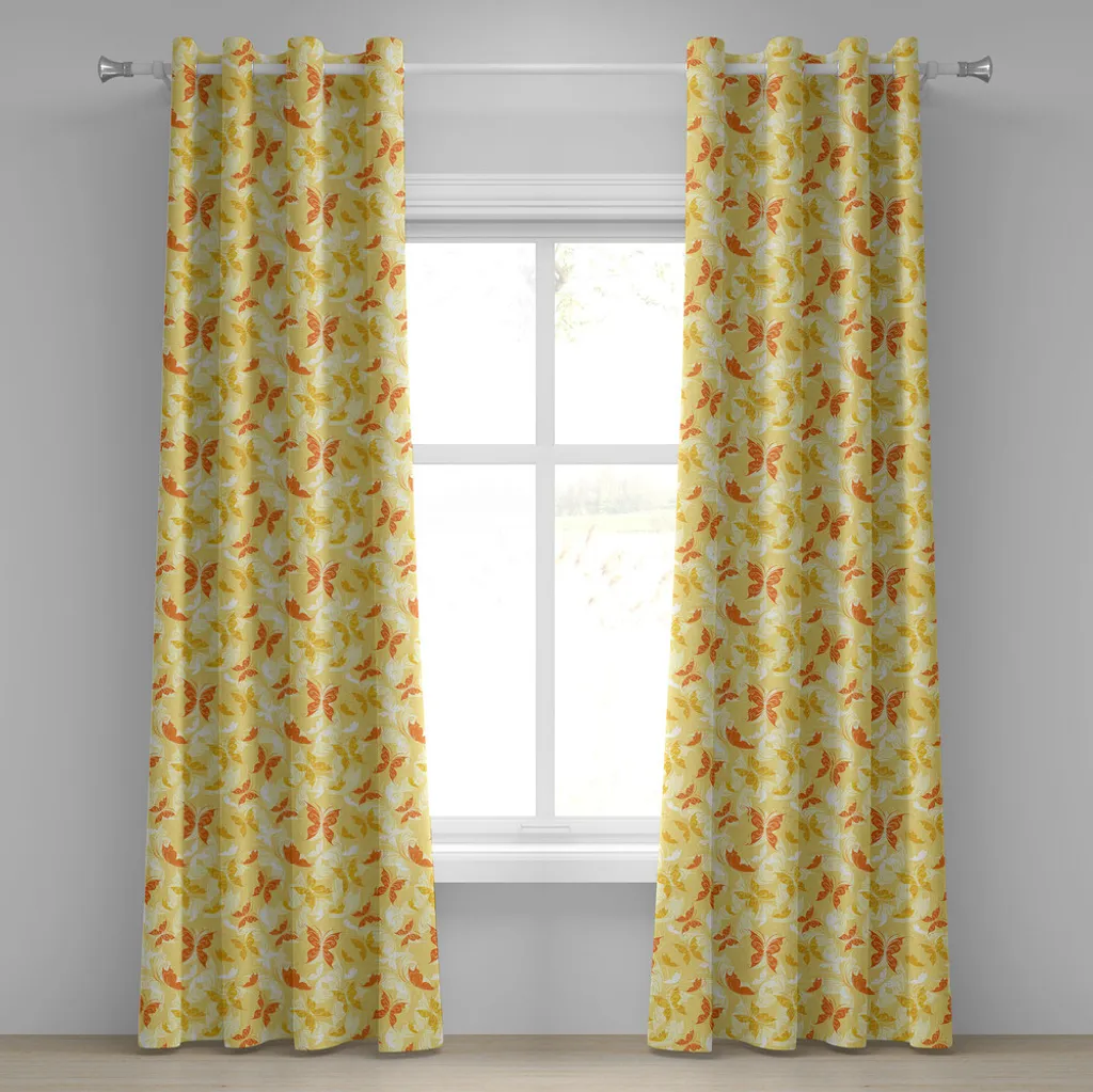 Rideau à œillets jaune ABAKUHAUS motif papillon printemps 280 x 245 cm