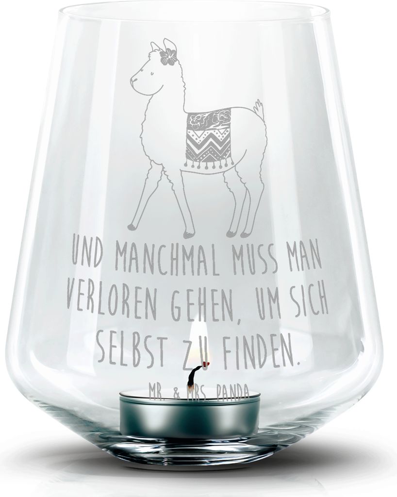 Mr. & Mrs. Panda Laterne Alpaka Stolz - Transparent - Geschenk, Windlicht Glas, kerzenhalter, gravur, Teelichthalter, Lama