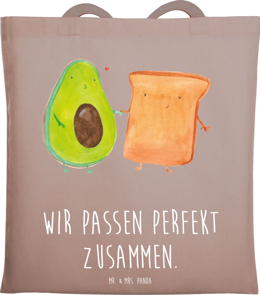 Mr. & Mrs. Panda Tote Bag Avocado Toast - Braun Pastell - Geschenk, Tasche, Einkaufstüte, Schultasche, Liebe, Freundin, Laptoptasche, Jutebeutel, ...