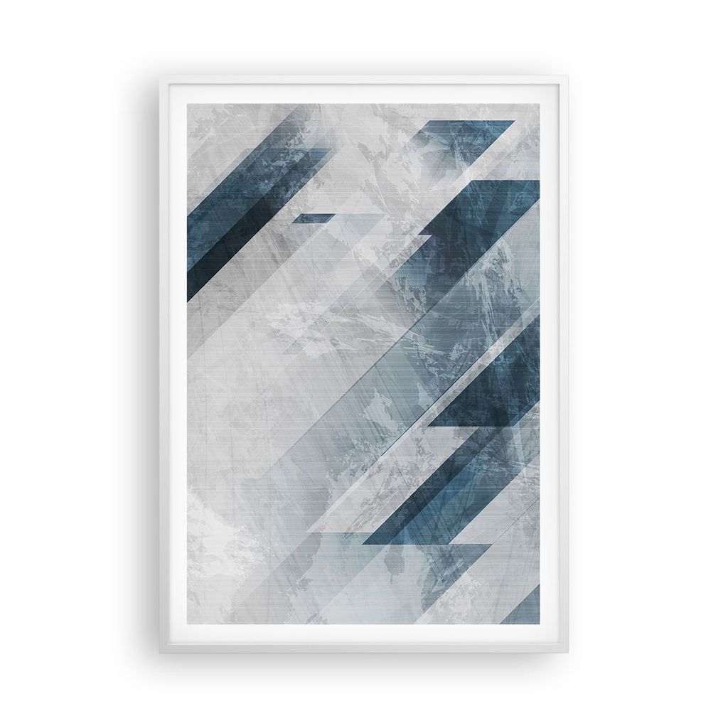 Gerahmtes Poster - Weißer Rahmen - Blau Weiß Figuren - 70x100 cm - Wand Bild - Wanddeko - Wandbilder - Kunstposter - Wandposter - Bilderrahmen - ...
