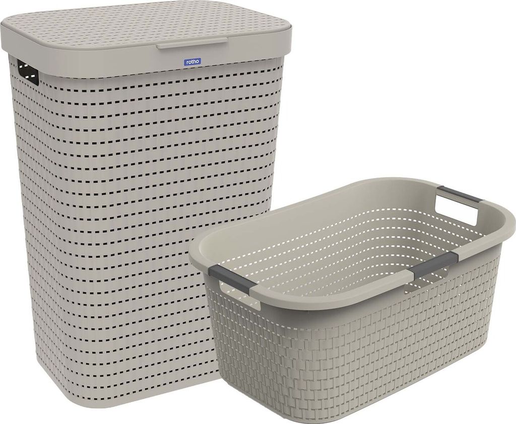 Rotho Set-2tlg. Wäschesammler und Korb Country - 1x Wäschekorb 59 x 39 x 25,2 cm - 1x Wäschetruhe 42,0 x 32,0 x 57,2 cm - SET zum Wäsche sammeln
