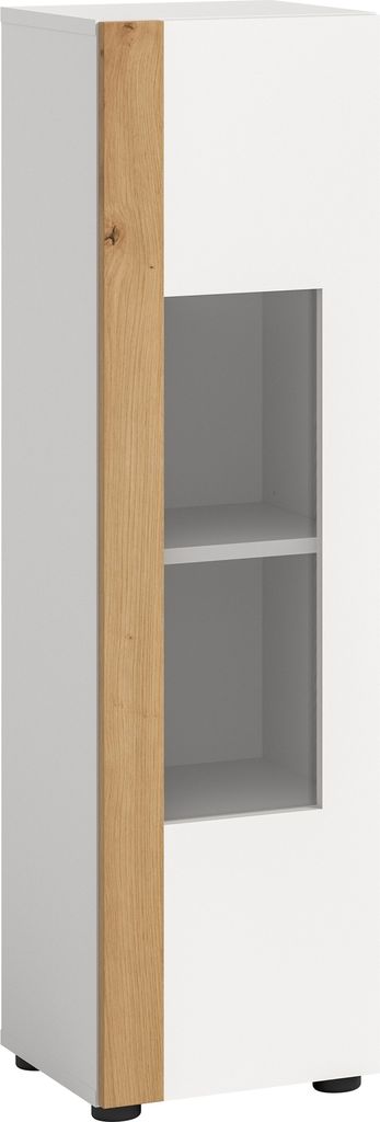 Vitrine >Ruda< stehend / hängend, Weiß / Artisan Eiche Nachbildung - 30x112x33cm (BxHxT)