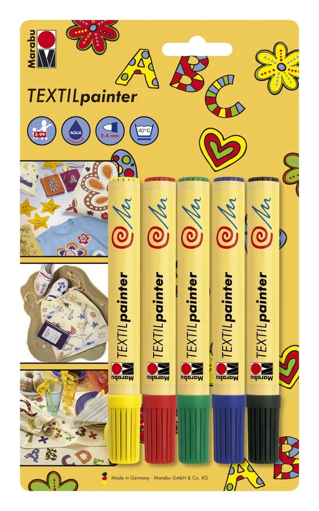 Marabu Textil Painter 0117 00 080: 5 Pennarelli Stoffa per Magliette Uniche