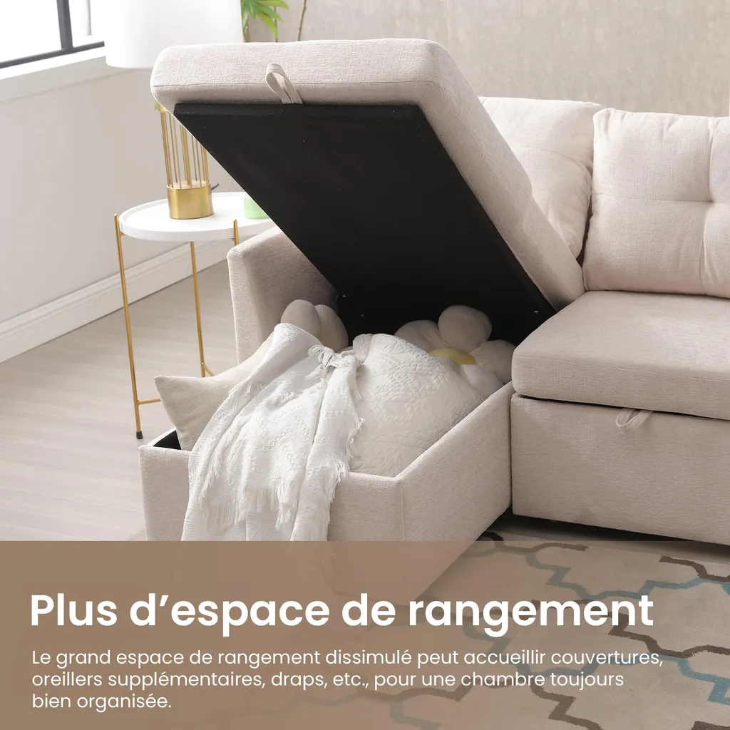 Petit canapé d'angle convertible avec coffres : la solution gain de place - 7
