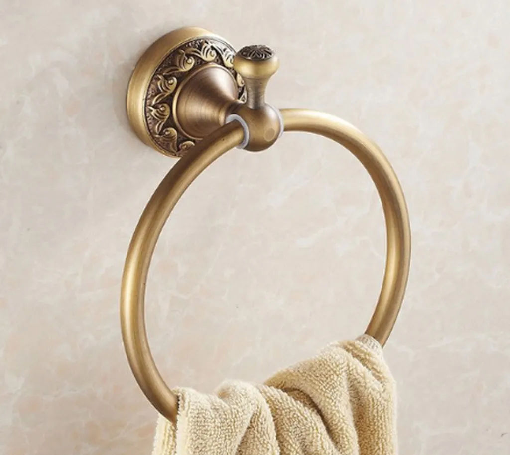 SDH Anello Portasciugamani Da Bagno Vintage, Bianco E Oro, In Alluminio, Da Parete, Per Asciugamani E Cinture, 1 Pezzo