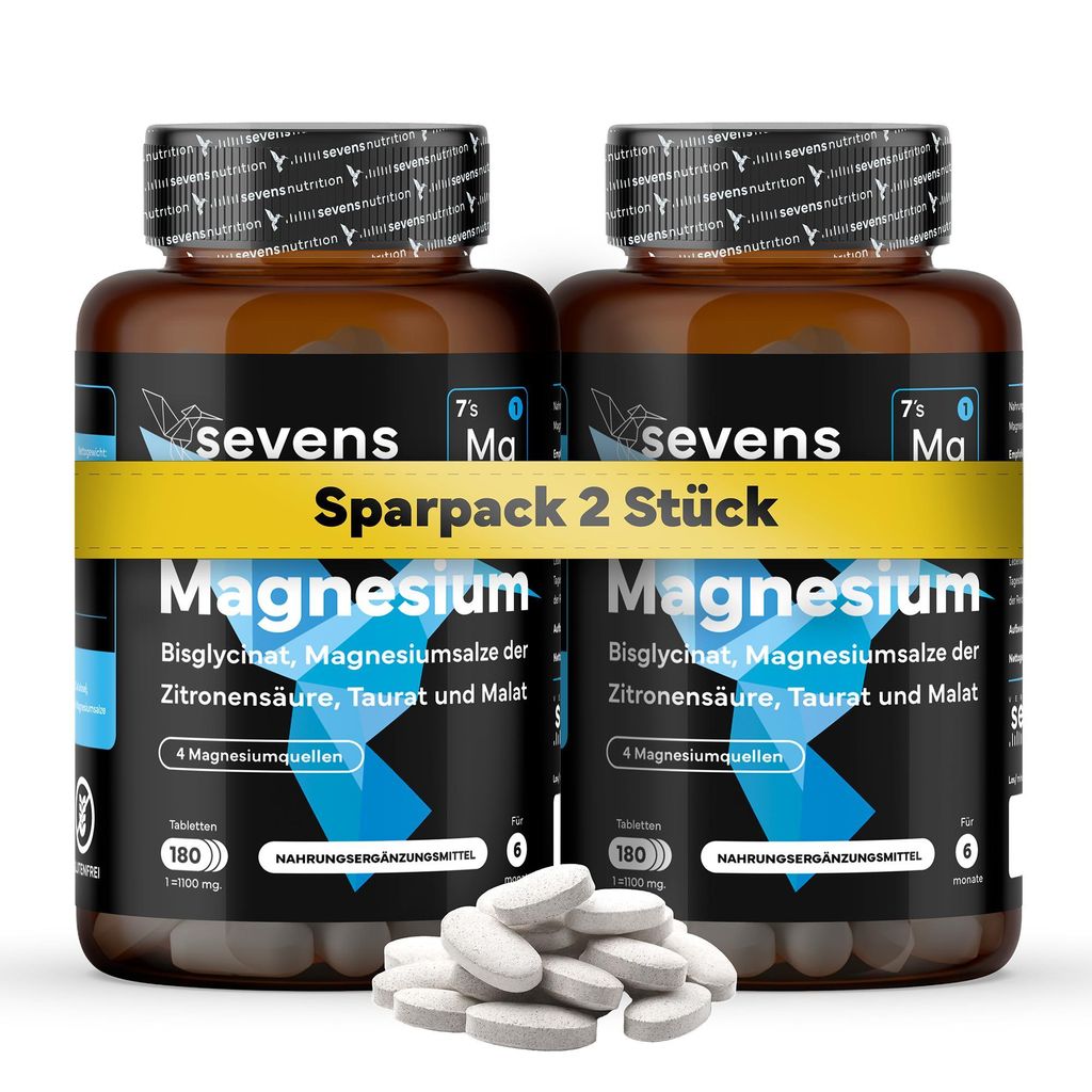 Pack 2x Magnesium Hochdosiert Kapseln – 4-fach Formel mit Bisglycinat, Citrat, Malat & Taurat – Magnesium Komplex - Premium – 360 Tabletten