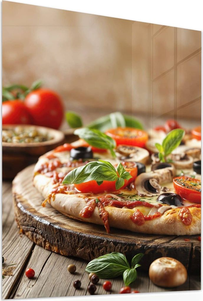 Glasbild 80x100cm in XXL für Wohnzimmer, Schlafzimmer Motiv Pizza im Holzofen
