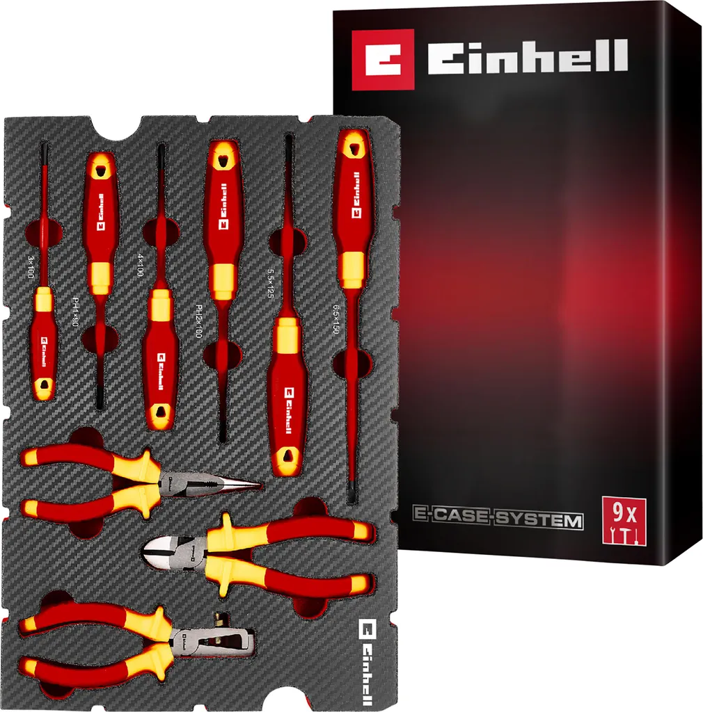 Set Einhell VDE 9 pz per Elettricisti - Utensili Isolati con Pad EVA