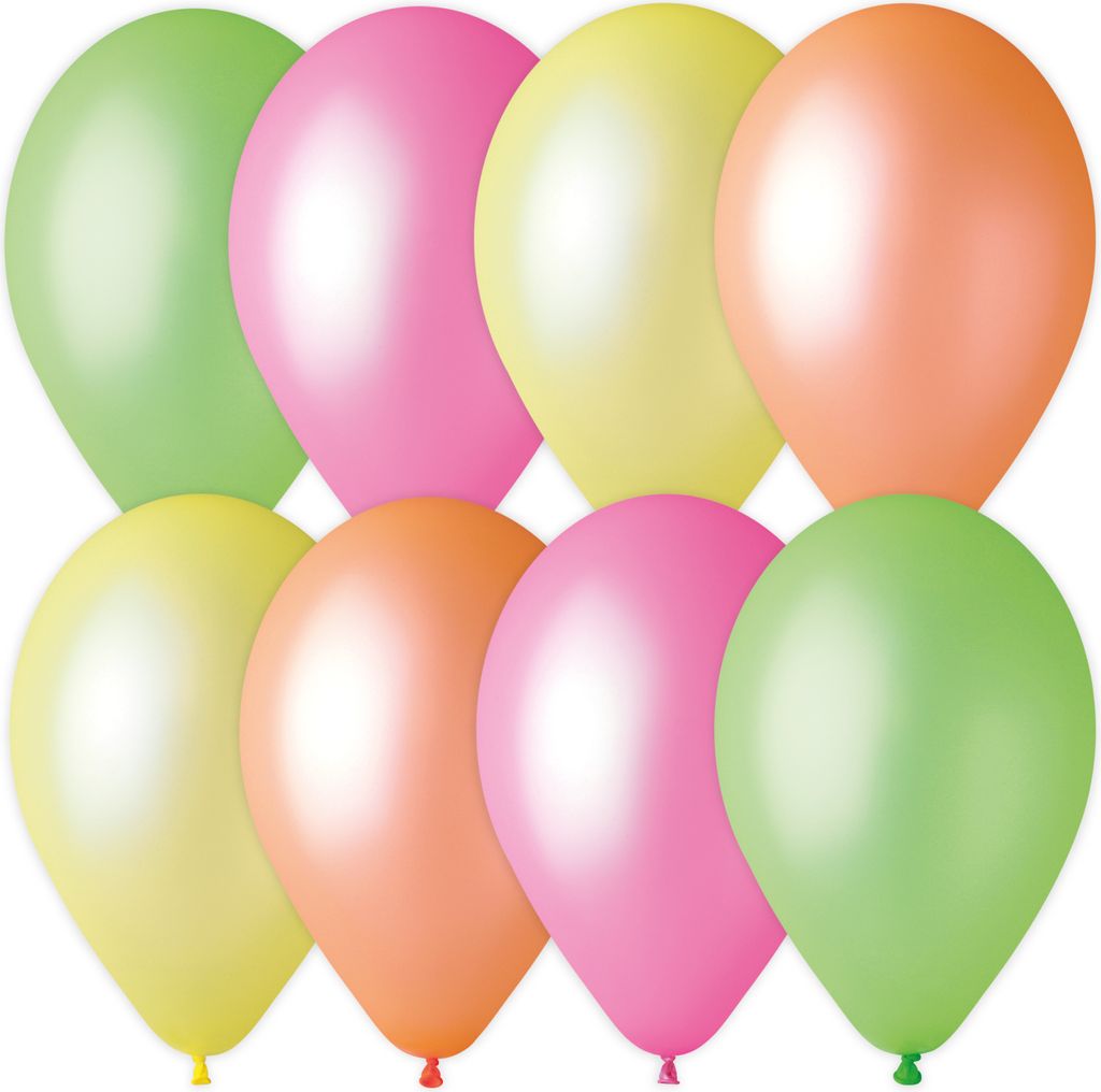 8 Luftballons neon bunt sortiert, 23-25 cm / 10 inch