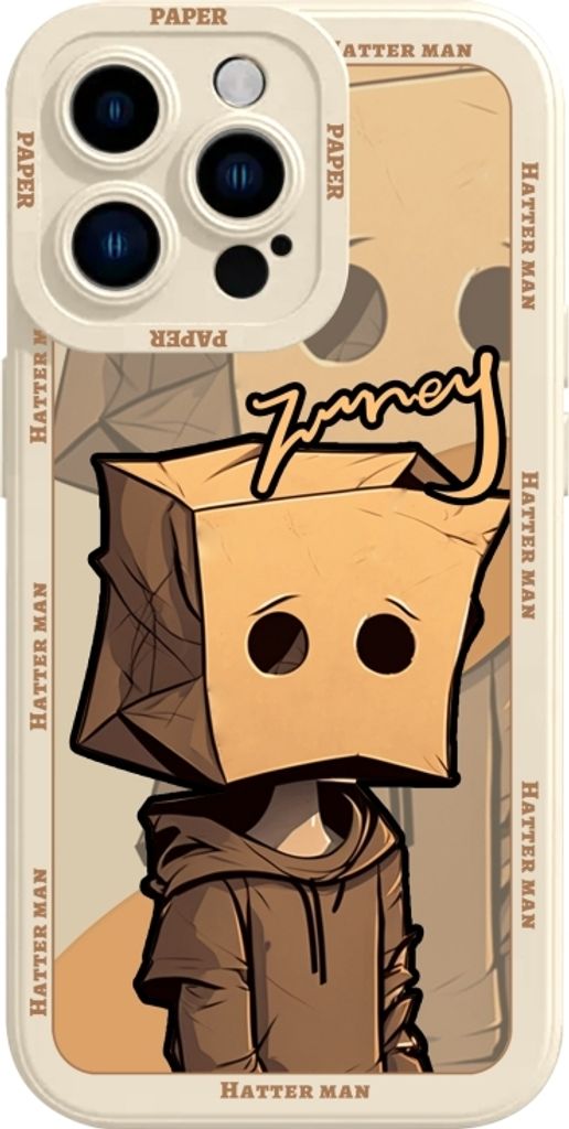 Für iPhone 15 Pro Liquid Angel Eyes Paper Bag Man TPU Phone Case (Beige)