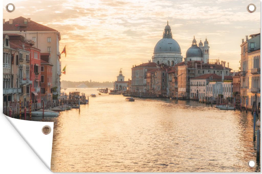 MuchoWow 90x60 cm Outdoor-Poster Gartendeko Sichtschutz Garten Poster für den Garten Gondeln in Venedig im Morgenlicht