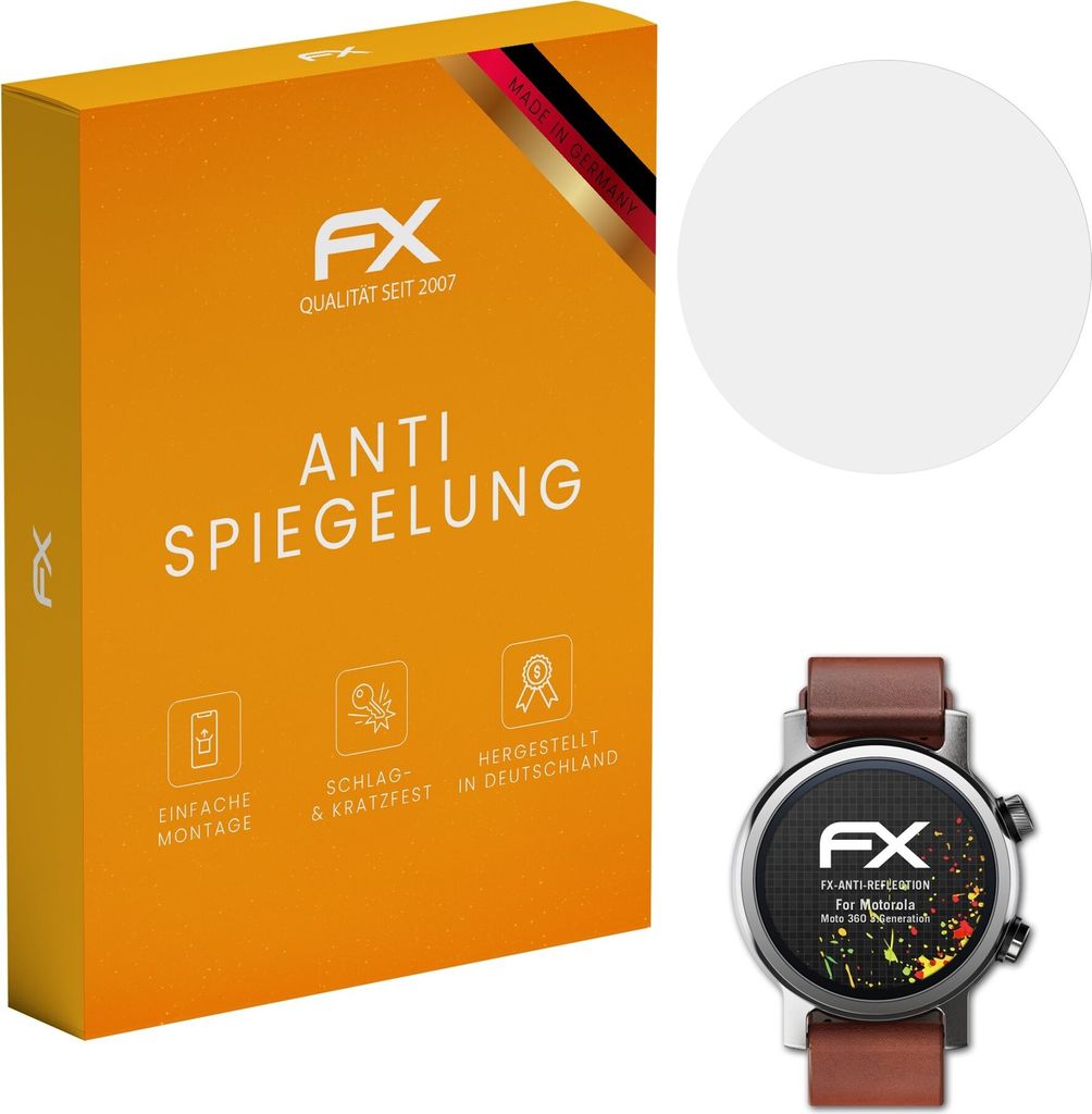 atFoliX FX-Antireflex 3x Schutzfolie kompatibel mit Motorola Moto 360 (3.Generation) Displayfolie