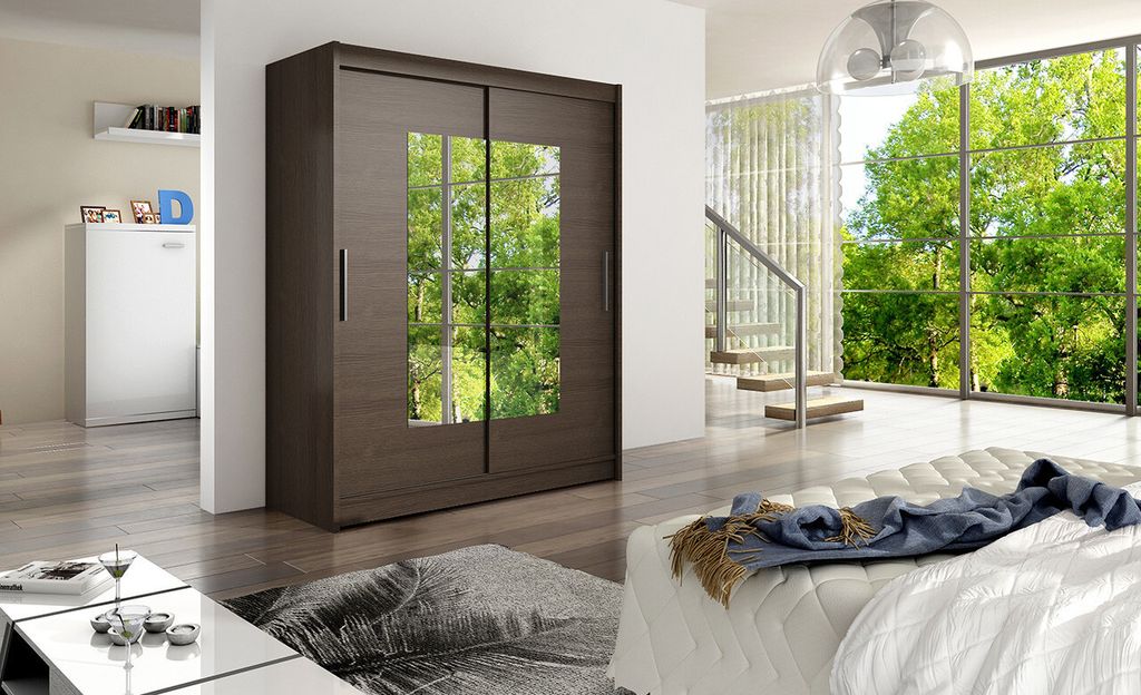 Geräumiger Kleiderschrank mit Spiegel Hanus – Breite 150 cm, schoko