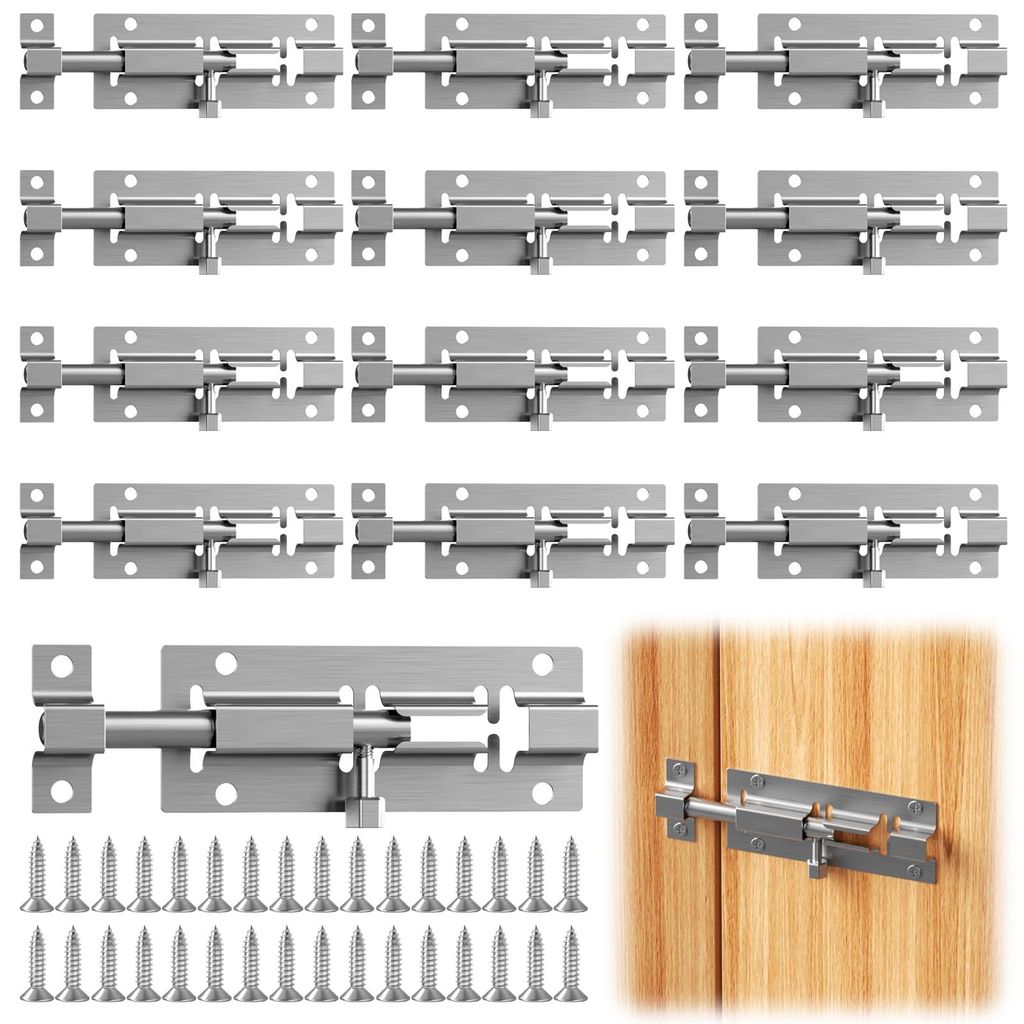 12-teiliges Riegelschloss-Set, kleine 7,5 cm Türschlösser, silberfarbene Schieberiegel, dicke Sicherheitsriegel mit Schrauben, Riegelschlösser f...