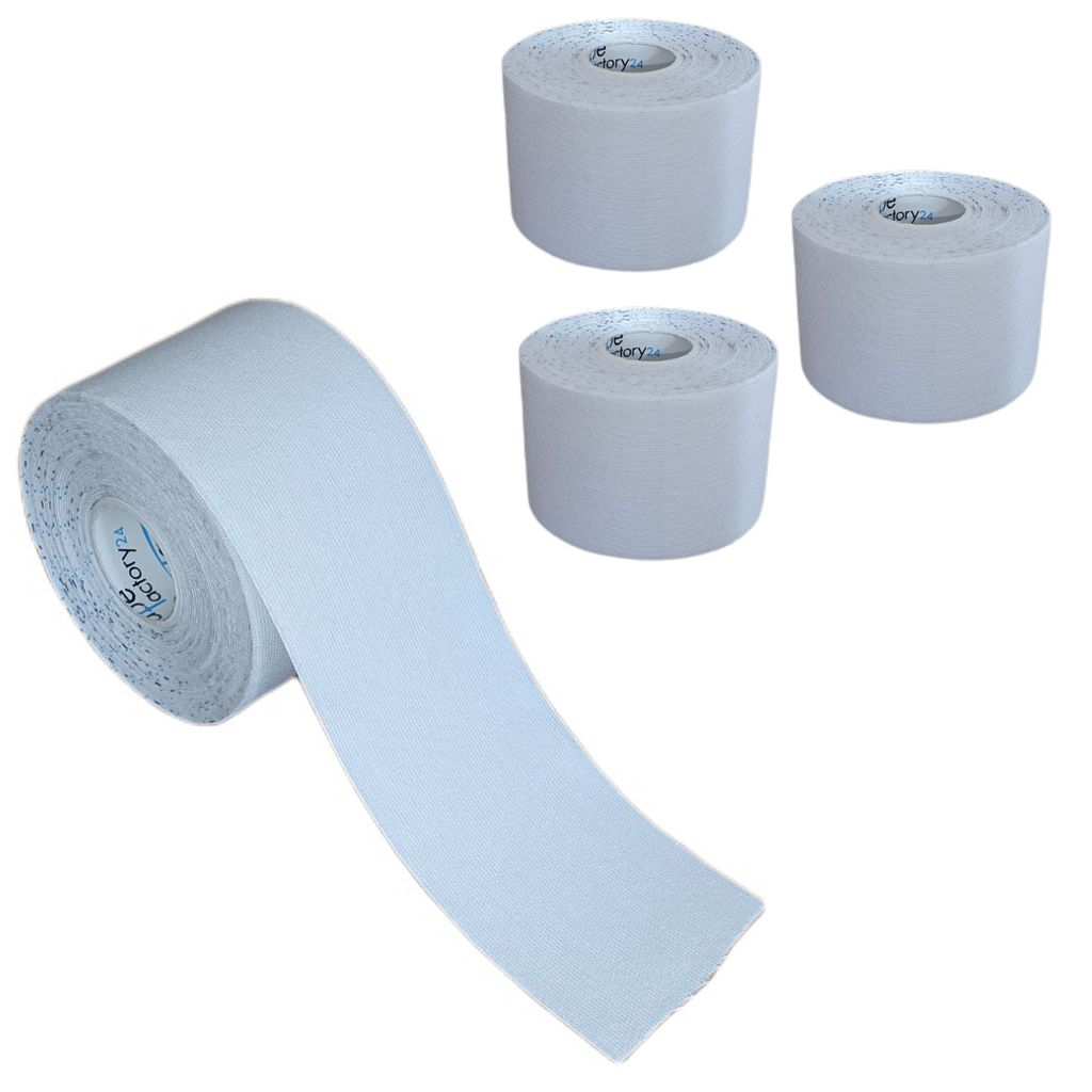 4 Rollen - Tapefactory24 Getting Started Kinesiologie Tape 5cm x 5m - weiß, Tapes Taping Klebeband Tapeverband Bandage wasserfest