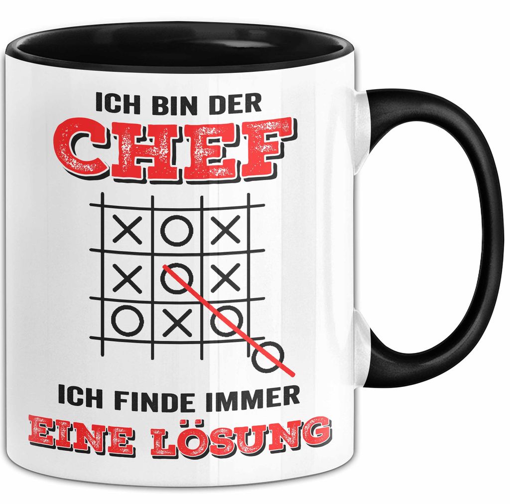 Büroarbeit Kollege Chef Tasse Geschenk Lustige Geschenkidee Spruch Ich Bin Der Chef Ich Finde Immer Eine Lösung (Schwarz)