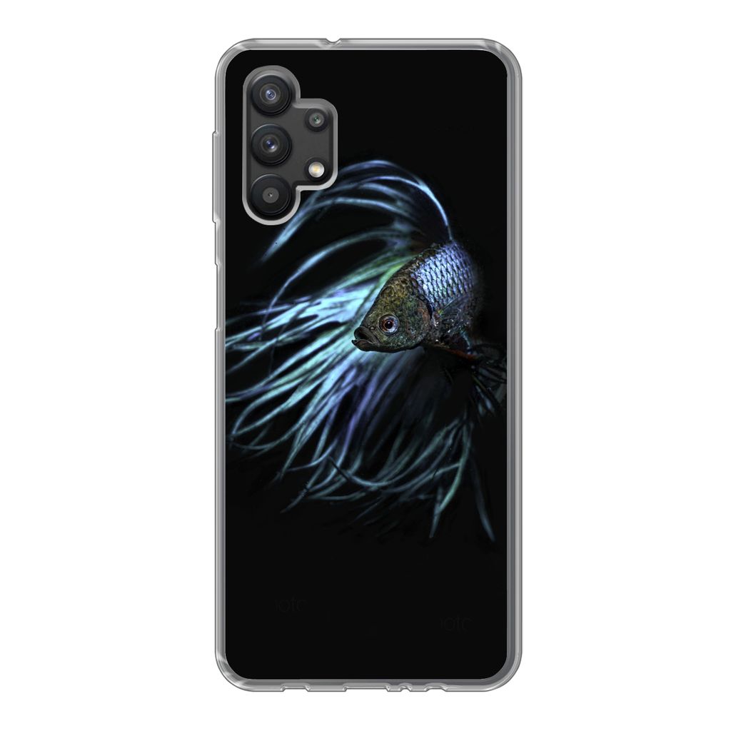 MuchoWow Handyhülle Schutzhülle Hülle für Samsung Galaxy A32 5G Fisch - Schwanz - Schwarz Silikon Softcase Handy Hülle - Softcase