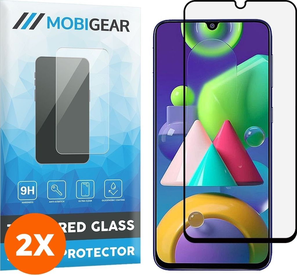 Mobigear Premium 4.99 Samsung Galaxy M21 Panzerglas Gehärtetes Glas Displayschutz - Hüllenfreundlich - Schwarz (2er Pack)