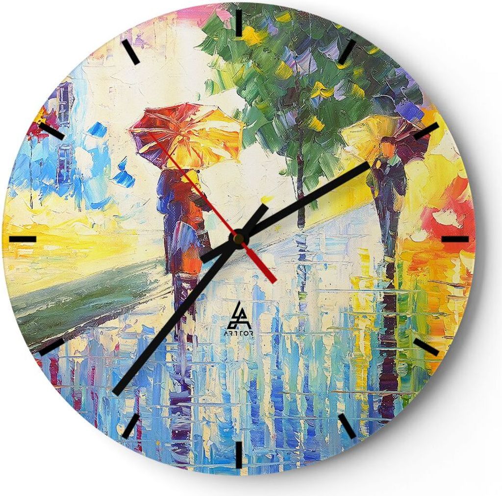 Wanduhr - Rund - Glasuhr - Park Straße Regen - 30x30cm - Produktbild 