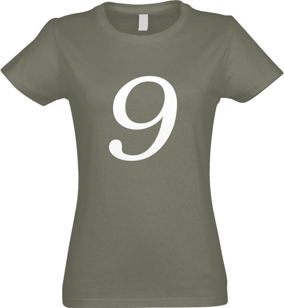 Kiwistar - T-Shirt tailliert - Damen - Olive - Zahl 9 - Zahlen Nummern - mit Motiv Bedruckt - Funshirt Design - Sport - Freizeit - Damen - M