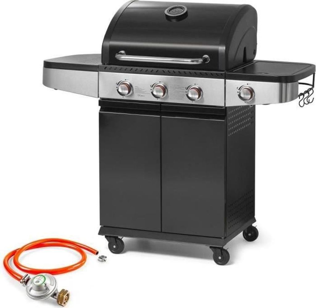 Gasgrill Fieldmann FZG 3013, 3 Brenner, Seitenbrenner, 60 x 42 cm Grillfläche, Automatische Zündung, Thermometer, 122 x 57 x 112 cm