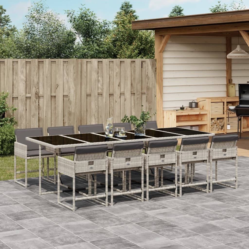Maison Exclusive - 11-tlg. Garten-Essgruppe mit Kissen Hellgrau Poly Rattan